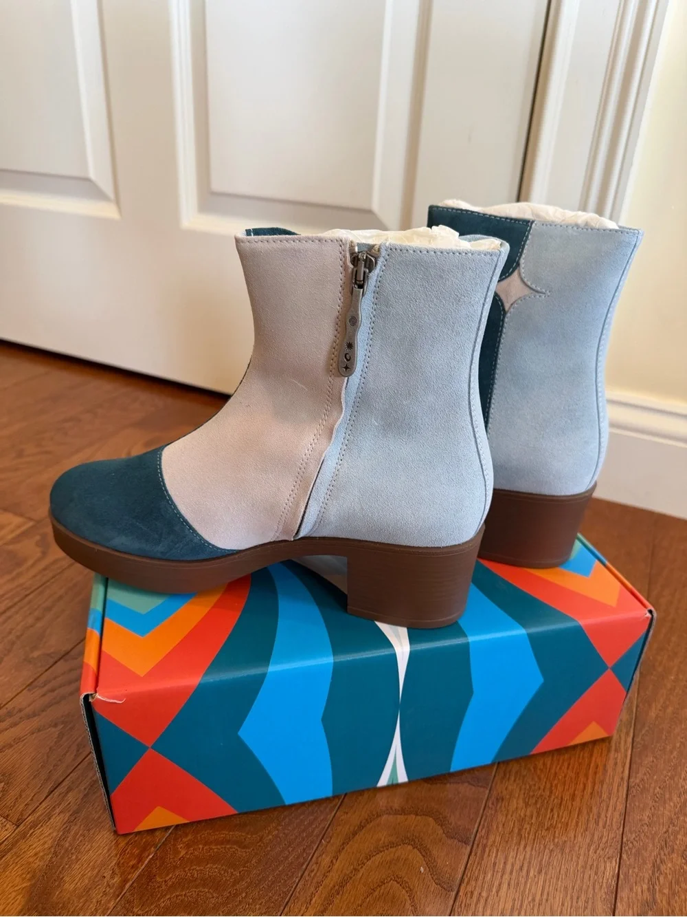 Lazo Suede Colorblock Ankle Boots in Shades of Blue